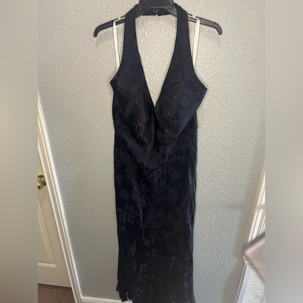 Azazie Black Floral Halter Neck Gown - Size 16